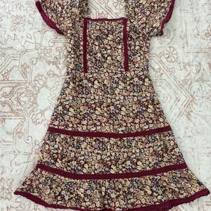 Floral Dress with Burgundy Accents